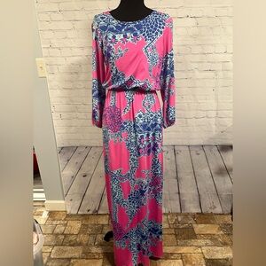 Lilly Pulitzer Ashlynn Maxi Dress in the "Pop Pink On The Square" print, Small
